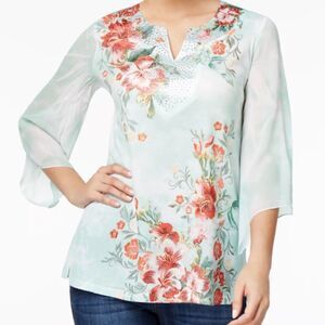 JM Collection Chiffon-Sleeve Studded Tunic